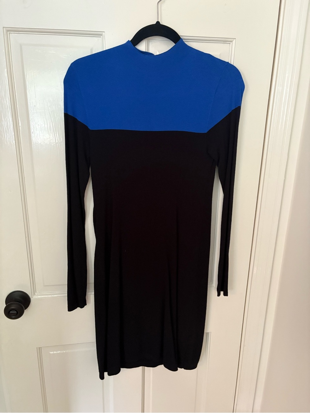 Ann Taylor Black Dress with Cobalt Blue Yoke Long Sleeve Shift